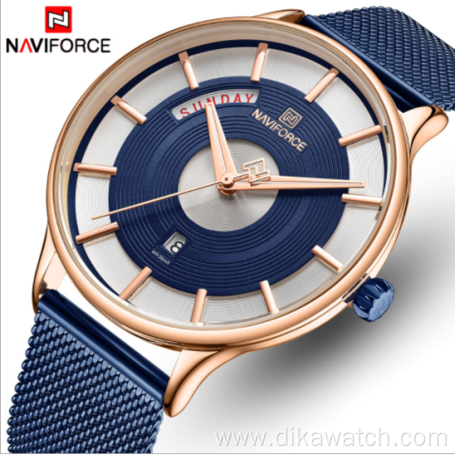 NAVIFORCE 3007 foreign trade new fashion personality watch stainless steel mesh band quartz watch